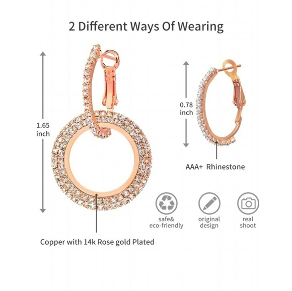 Sparkle Rose Gold Tone Circle CZ Earrings - Picture 4 of 6